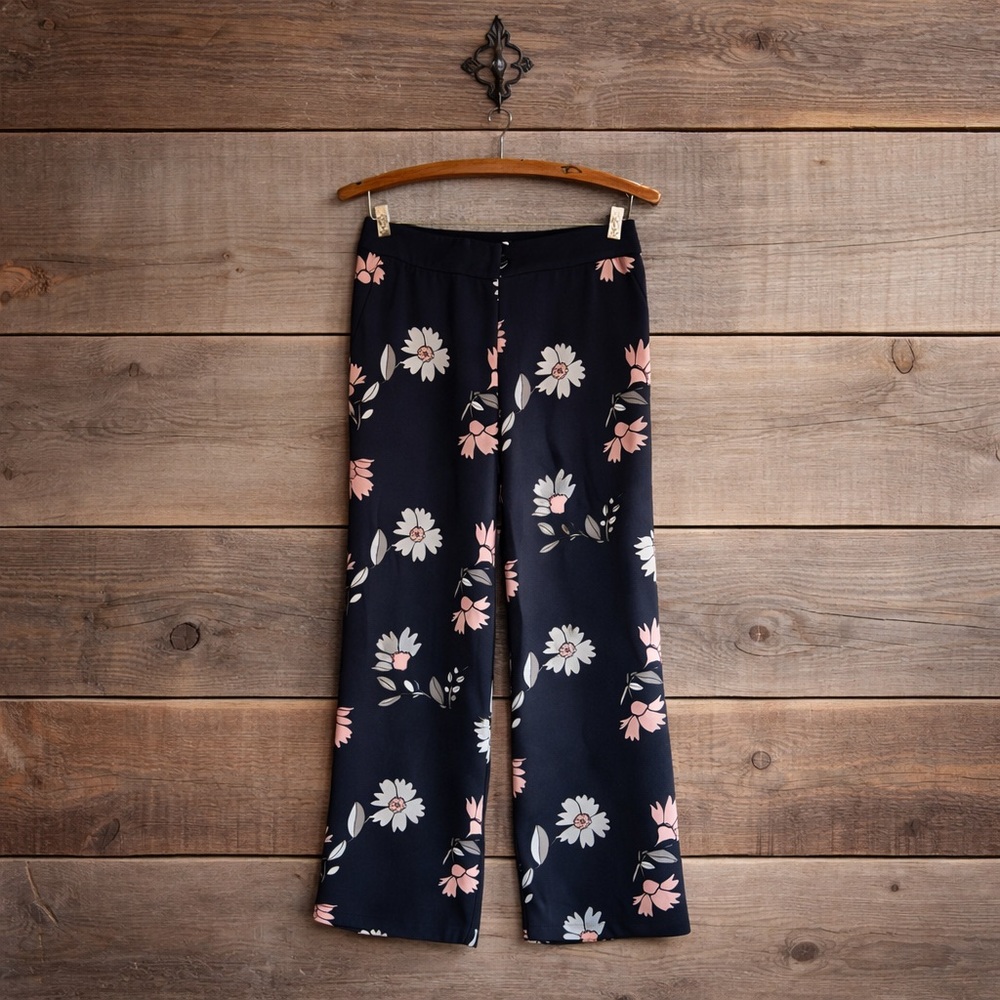 Ann Taylor Loft blue pink floral tropical cruise wear trouser pants 6